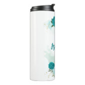 Türkisblaue Blumen Thermosbecher (Nach links gedreht)