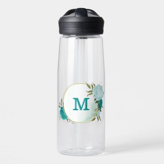 Türkisblaue Blumen Trinkflasche (Vorne)