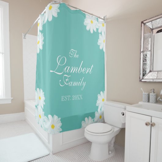 Türkisblaue Blütendusche Blume Duschvorhang (Beispiel)