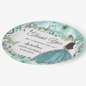 Türkisblaue Blütenschmetterlinge Goldprinzessin Pappteller (Schrägansicht)