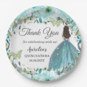 Türkisblaue Blütenschmetterlinge Goldprinzessin Pappteller (Vorderseite)