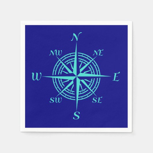 Türkisblaue Compass-Rose Serviette (Vorderseite)