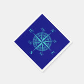 Türkisblaue Compass-Rose Serviette (Ecke)