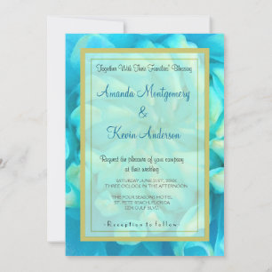 Türkisblaue Dahlienblume in Aquarell-Hochzeit Einladung