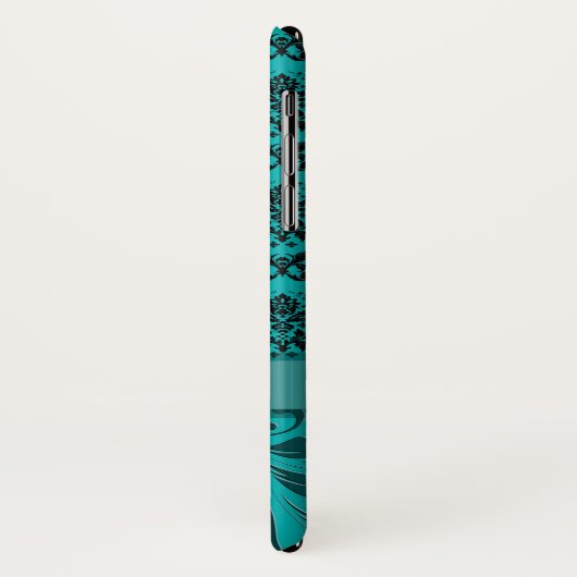 Türkisblaue Damasken mit metallischem Akzent Case-Mate iPhone Hülle (Hinten/Links)