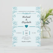 Türkisblaue Floral Wedding Einladungskarte Design Einladung (Stehend Vorderseite)