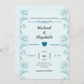 Türkisblaue Floral Wedding Einladungskarte Design Einladung (Vorne/Hinten)