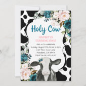 Türkisblaue, florale, heilige Kuh Ich bin ein erst Einladung (Vorderseite)