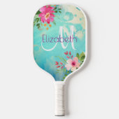 Türkisblaue Florenfarbe Moderne Monogramme Pickleball Schläger (Vorderseite)