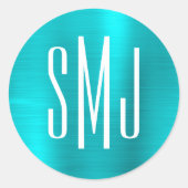 Türkisblaue Folie mit drei Buchstaben Monogramm Runder Aufkleber (Vorderseite)