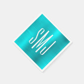 Türkisblaue Folie mit drei Buchstaben Monogramm Serviette (Ecke)