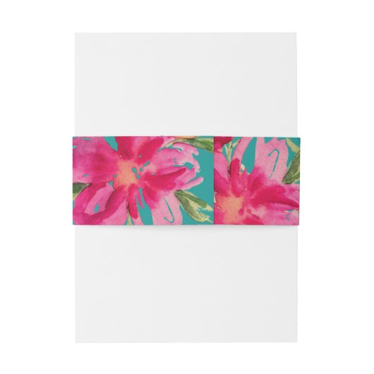 Türkisblaue Fuchsia Floral Wasserfarbe Hochzeit Einladungsbanderole (Rückseitenbeispiel)