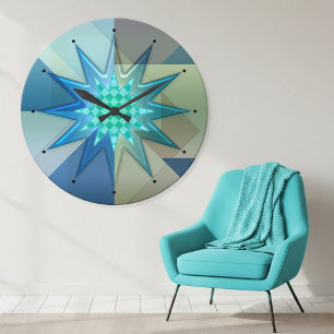 Türkisblaue geometrische Harlekin- Runde Wanduhr