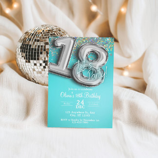 Türkisblaue Glitzer 18. Einladung