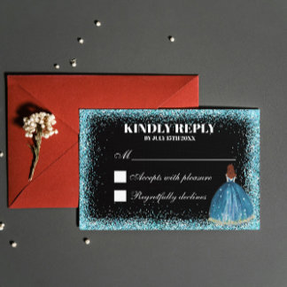 Türkisblaue Glitzer Foil Balloon Ballgown Custom RSVP Karte