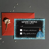 Türkisblaue Glitzer Foil Balloon Ballgown Custom RSVP Karte