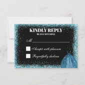 Türkisblaue Glitzer Foil Balloon Ballgown Custom RSVP Karte (Vorderseite)