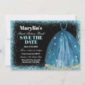 Türkisblaue Glitzer Foil Balloon Ballgown Custom Save The Date (Vorderseite)