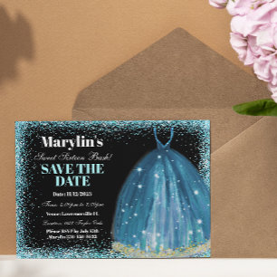 Türkisblaue Glitzer Foil Balloon Ballgown Custom Save The Date