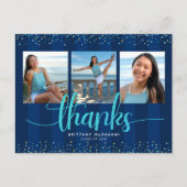 Türkisblaue Glitzer Foto Abschluss Marine danke Postkarte (Vorderseite)