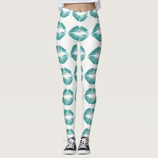 Türkisblaue Glitzer Lippen #2 Leggings (Vorderseite)