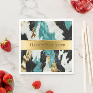 Türkisblaue goldene Schwarzwurzel-Hochzeit Serviette