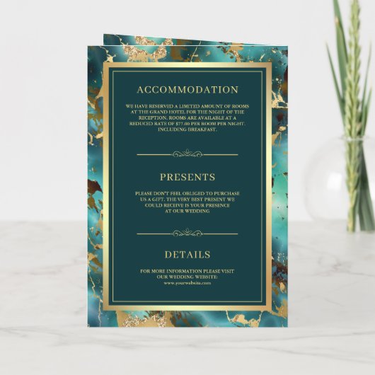 Türkisblaue Goldmarmor QR-Code für muslimische Hoc Einladung (Rückseite)