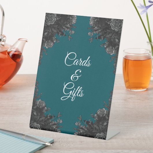 Türkisblaue graue Rose Gothic Cards Schild (In Situ)
