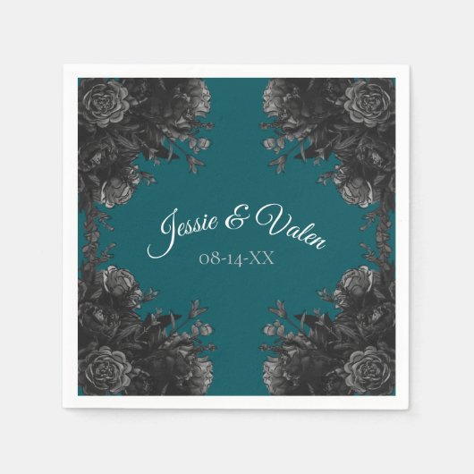 Türkisblaue graue Rose Gothic Wedding Serviette (Vorderseite)
