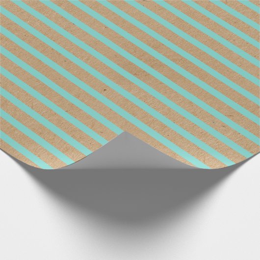 Türkisblaue, grüne Linien Imitate Rustikale, braun Geschenkpapier (Ecke)