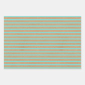 Türkisblaue, grüne Linien Imitate Rustikale, braun Geschenkpapier Set (Vorderseite)