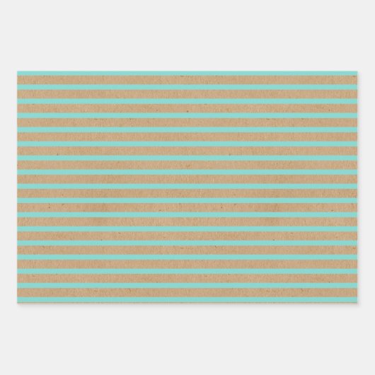 Türkisblaue, grüne Linien Imitate Rustikale, braun Geschenkpapier Set (Vorderseite)