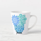 Türkisblaue, grüne Mandalas mit Blumenmuster Milchtasse (Rechts)