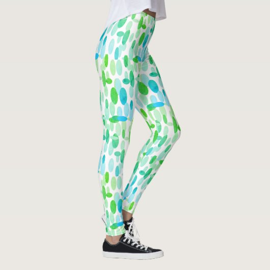 Türkisblaue, grüne Oval-Flecken Leggings (Rechts)