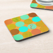 Türkisblaue grüne und orangefarbene Kreise Monogra Getränkeuntersetzer (Linke Seite)