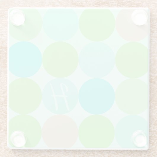 Türkisblaue grüne und orangefarbene Kreise Monogra Glasuntersetzer (Rückseite)