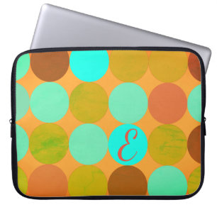 Türkisblaue grüne und orangefarbene Kreise Monogra Laptopschutzhülle