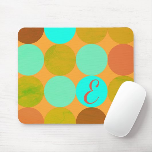 Türkisblaue grüne und orangefarbene Kreise Monogra Mousepad (Mit Mouse)