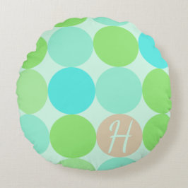 Türkisblaue grüne und orangefarbene Kreise Monogra Rundes Kissen