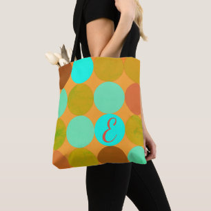 Türkisblaue grüne und orangefarbene Kreise Monogra Tasche