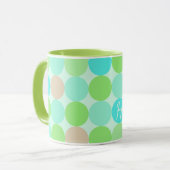 Türkisblaue grüne und orangefarbene Kreise Monogra Tasse (Vorderseite Links)