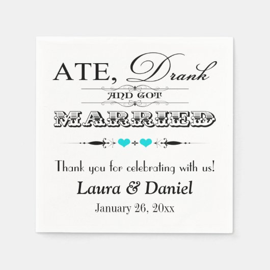 Türkisblaue Herzen, Scrolls Wedding Napkins Serviette (Vorderseite)