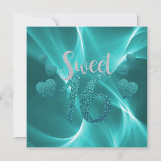 Türkisblaue Herzen Süß 16 Geburtstag Einladung (Vorderseite)