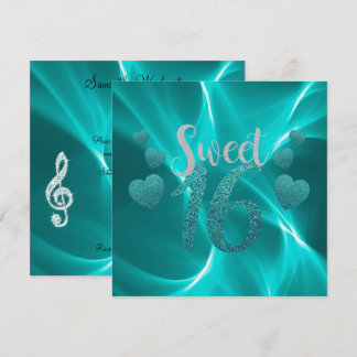 Türkisblaue Herzen Süß 16 Geburtstag Einladung