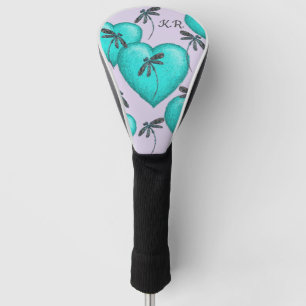 Türkisblaue Herzen und Libellen Golf Headcover