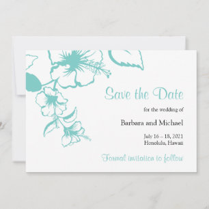 Türkisblaue Hibiskus-Blumen-Hochzeit am Traumziel Save The Date