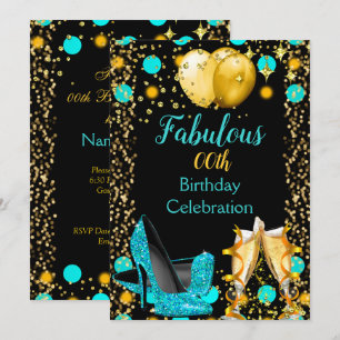Türkisblaue High Heels Goldene Ballons Champagner Einladung