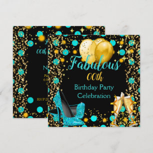 Türkisblaue High Heels Goldene Ballons Champagner Einladung