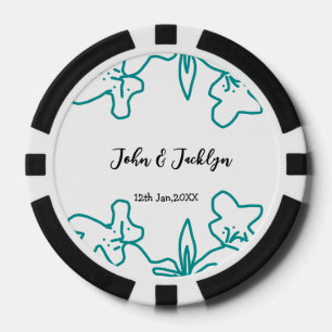 Türkisblaue Hochzeitspaar Name Datum elegant Pokerchips