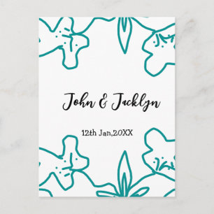 Türkisblaue Hochzeitspaar Name Datum elegant Postkarte